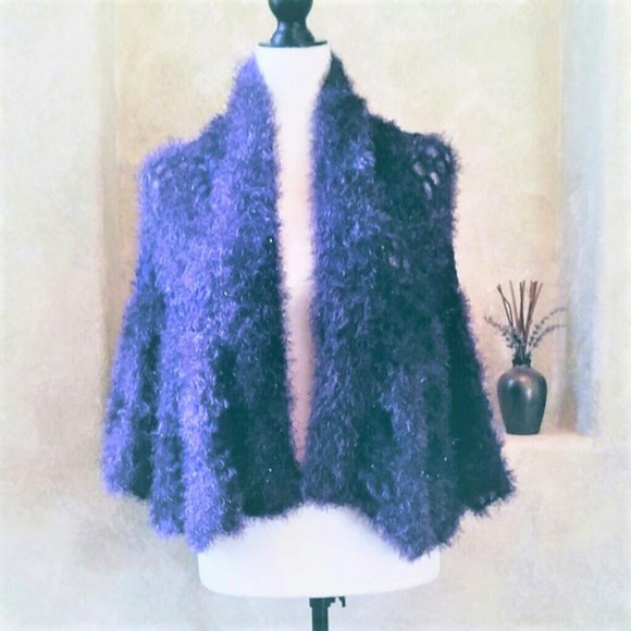 Hand Crochet Eyelash Open Front Cardigan New - Picture 1 of 5